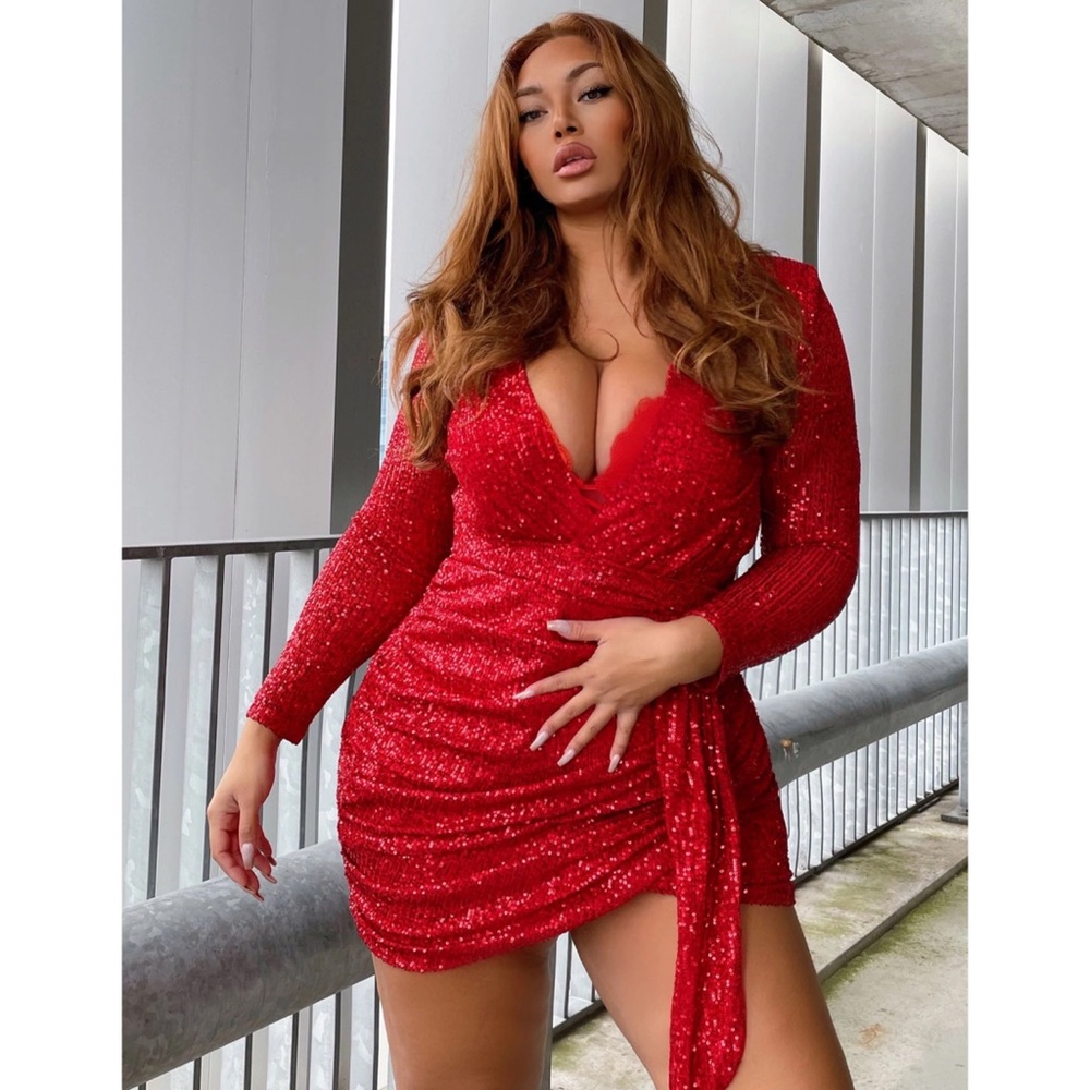 Fashion Nova Center Stage Sequin Mini Dress Red 3X